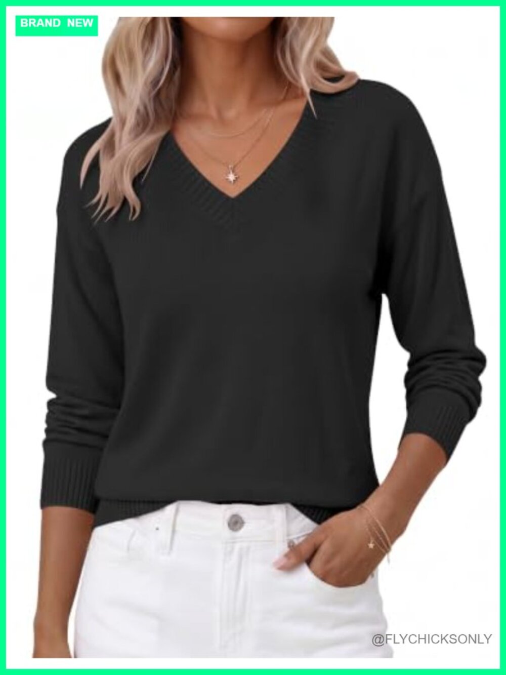 LOMON Womens V-Neck Long Sleeve Cropped Sweater Pullover Fall Casual Knit Top